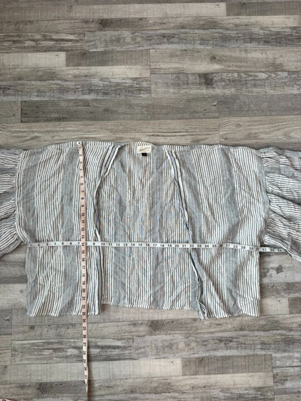 Universal Thread White Blue Stripe Cotton Linen Open Front Shrug OSFM F21 - Picture 4 of 5